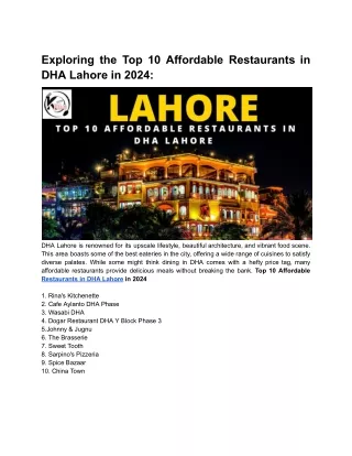 Affordable Restaurants in DHA Lahore