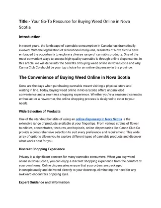 Your Go-To Resource for Buying Weed Online in Nova Scotia