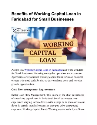 Working Capital Loan in Faridabad