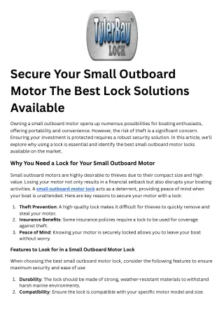 Secure Your Small Outboard Motor The Best Lock Solutions Available