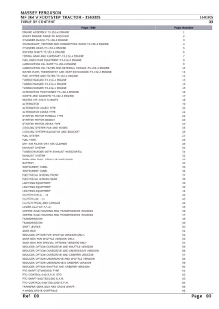 Massey Ferguson MF 364 V FOOTSTEP TRACTOR Parts Catalogue Manual Instant Download