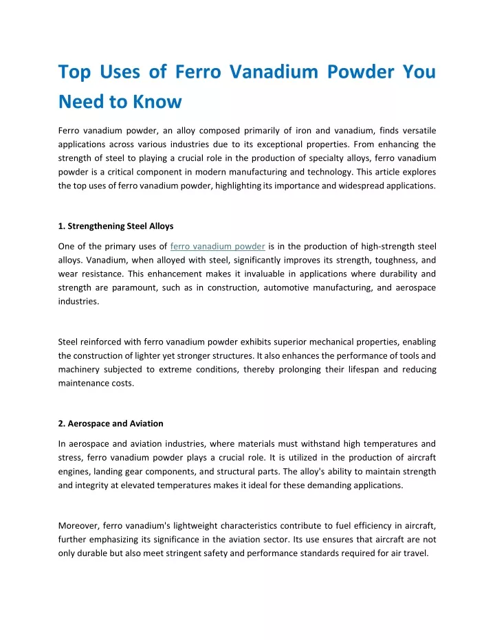 top uses of ferro vanadium powder you need to know