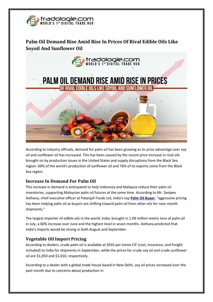 palm oil demand rise amid rise in prices of rival