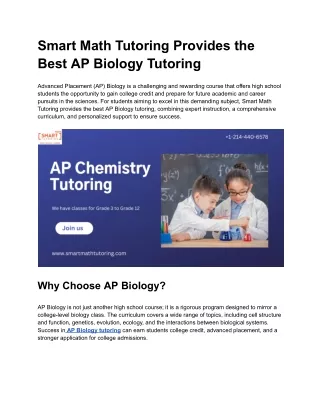 Smart Math Tutoring Provides the Best AP Biology Tutoring