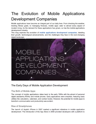 The Evolution of Mobile Applications Development Companies