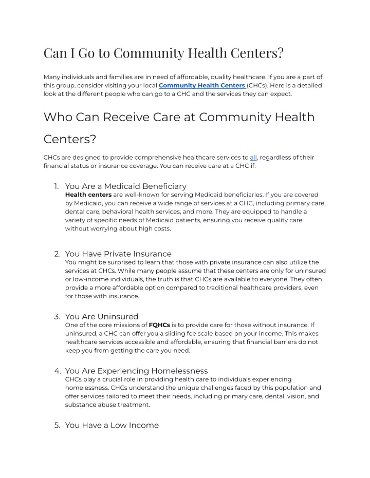 can i go to community health centers