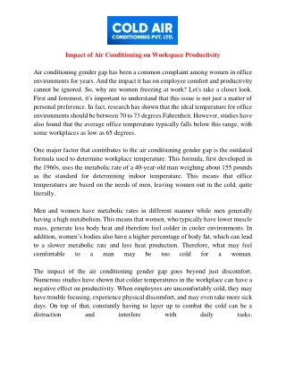 Impact of Air Conditioning on Workspace Productivity