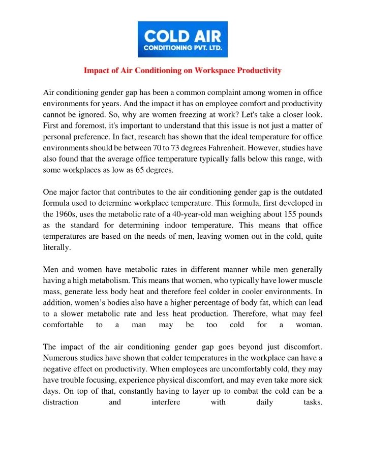 impact of air conditioning on workspace