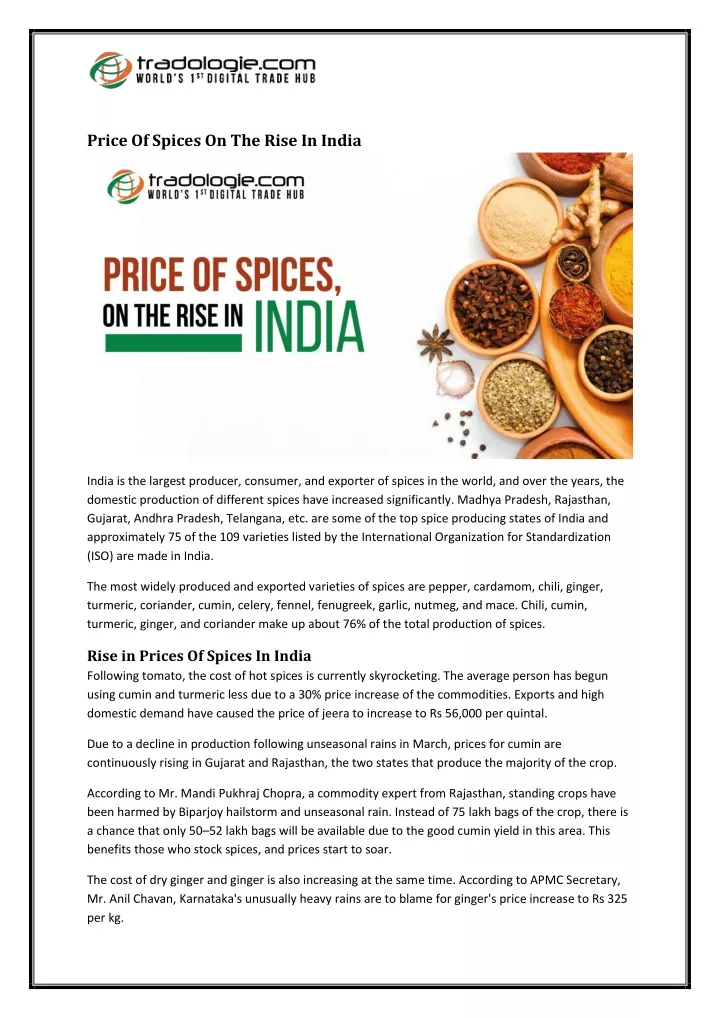 price of spices on the rise in india