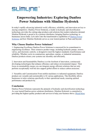 Empowering Industries with Exploring Danfoss Power Solutions | Slimline Hydrotek