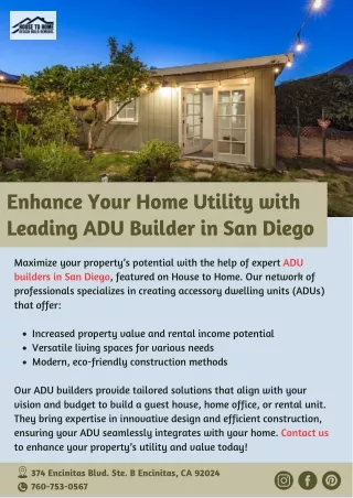 Enhance Your Home Utility with Leading ADU Builder in San Diego