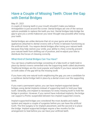 Close the Gap: Restore Your Smile with Dental Bridges