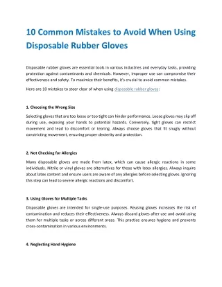 10 Common Mistakes to Avoid When Using Disposable Rubber Gloves