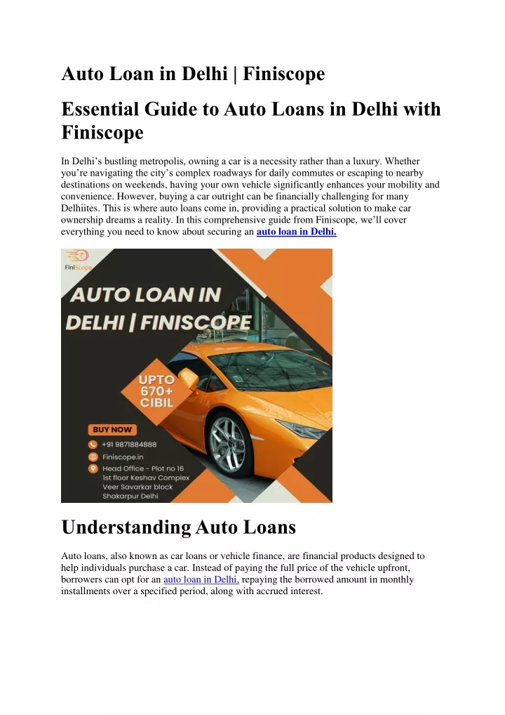 auto loan in delhi finiscope