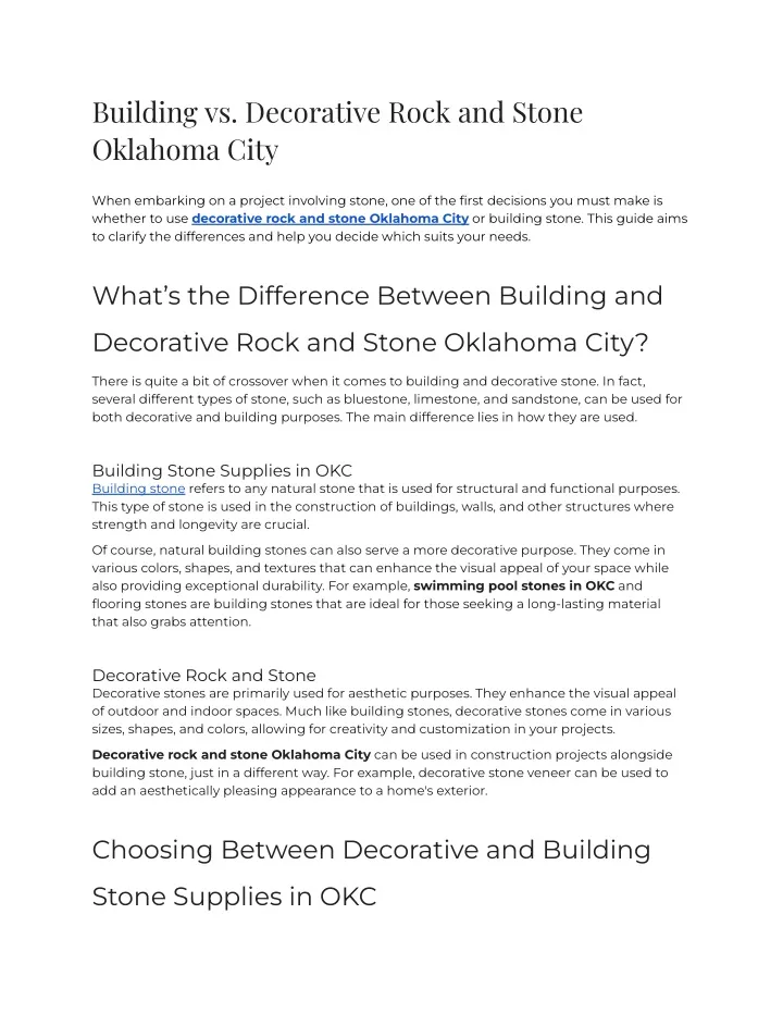 building vs decorative rock and stone oklahoma