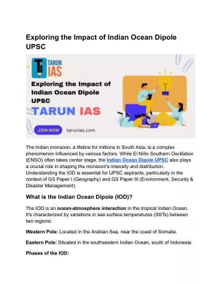 Exploring the Impact of Indian Ocean Dipole UPSC