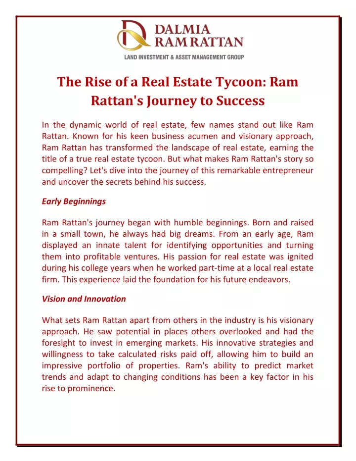 the rise of a real estate tycoon ram rattan