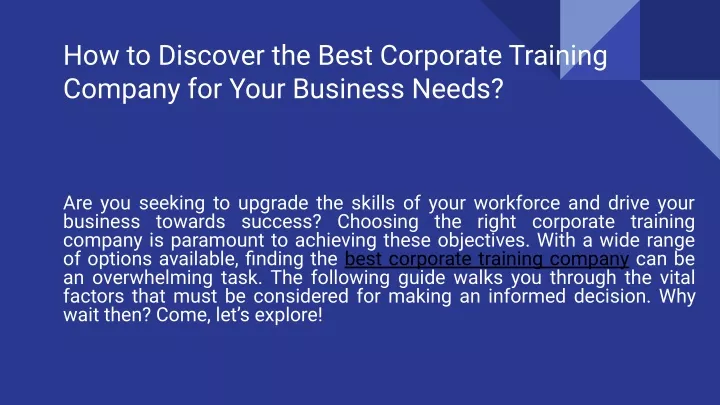 how to discover the best corporate training