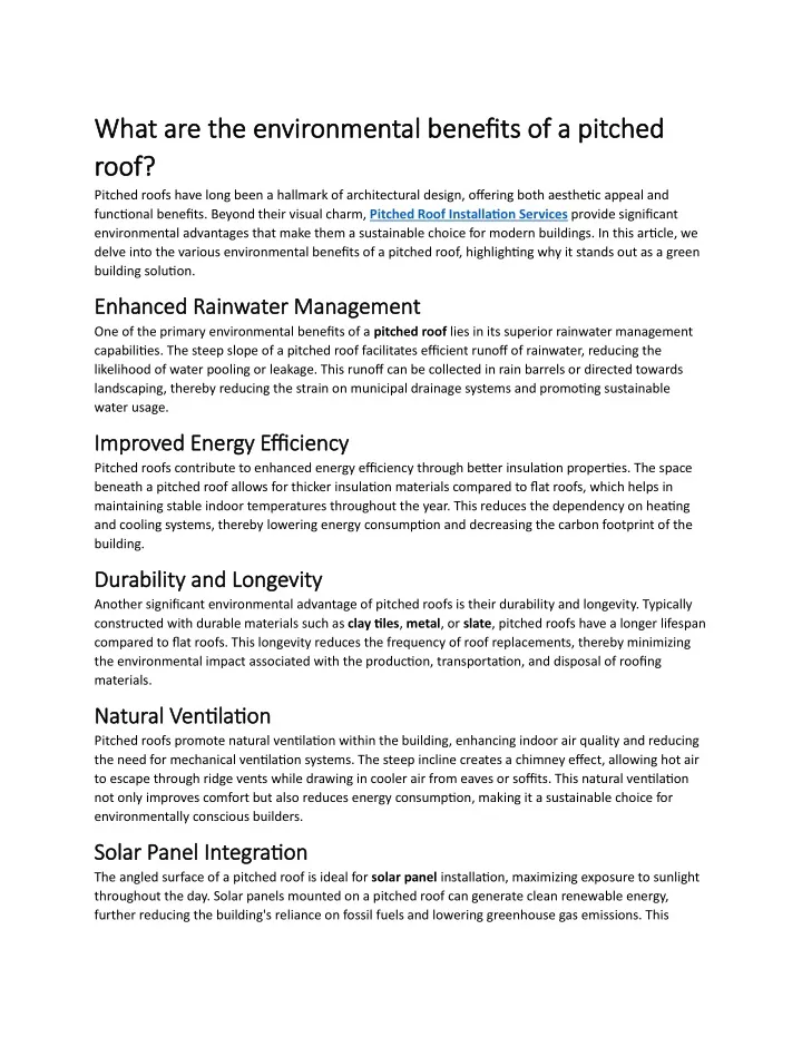 what are the environmental benefits of a pitched