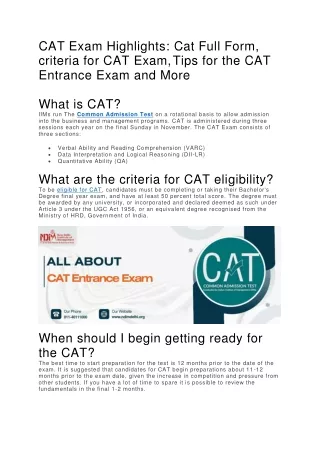 CAT Exam Highlights-2024