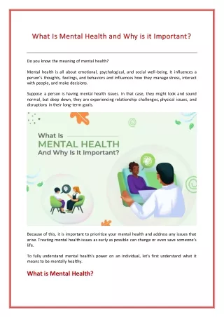 what is mental health and why is it important