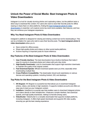 Unlock the Power of Social Media: Best Instagram Photo & Video Downloaders