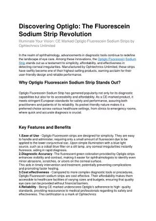 Discovering Optiglo: The Fluorescein Sodium Strip Revolution
