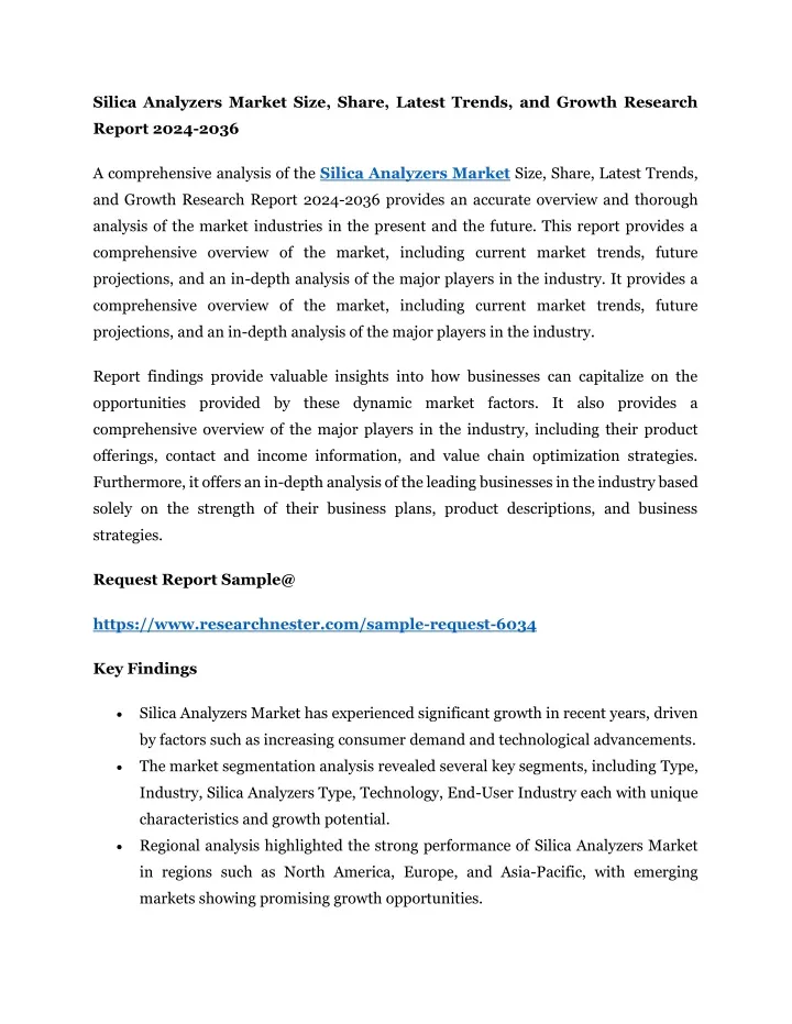 silica analyzers market size share latest trends