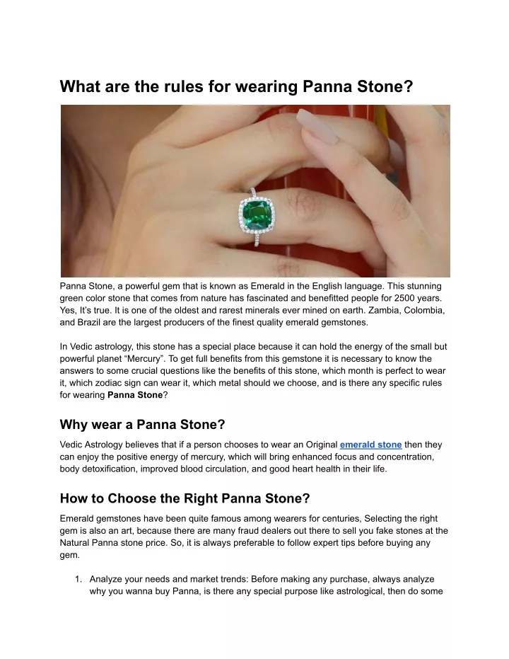 what are the rules for wearing panna stone