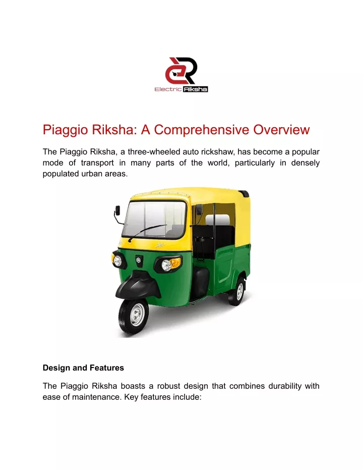 piaggio riksha a comprehensive overview