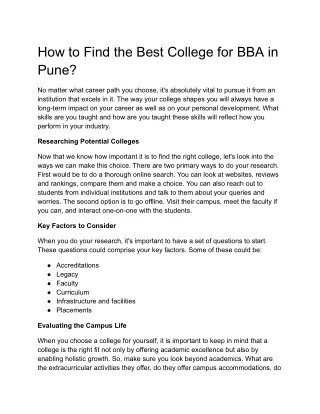 How to Find the Best College for BBA in Pune