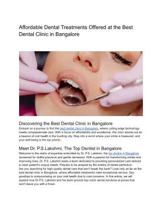 Affordable Dental Treatments Offered at the Best Dental Clinic in Bangalore