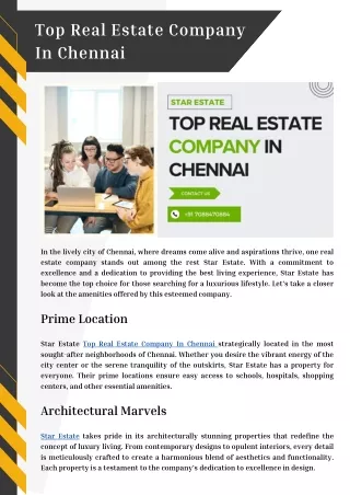 Top Real Estate Company In Chennai | Star Estate