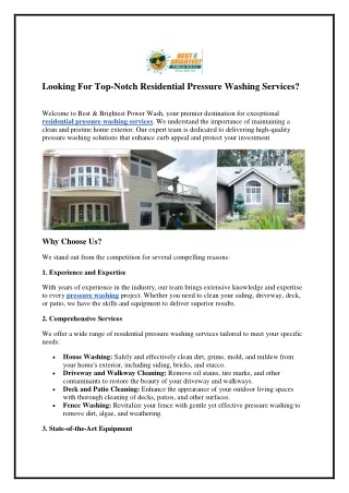 Looking For Top-Notch Residential Pressure Washing Services