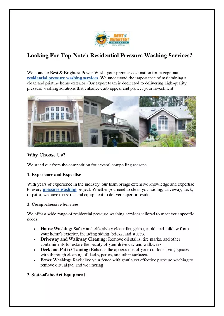 looking for top notch residential pressure