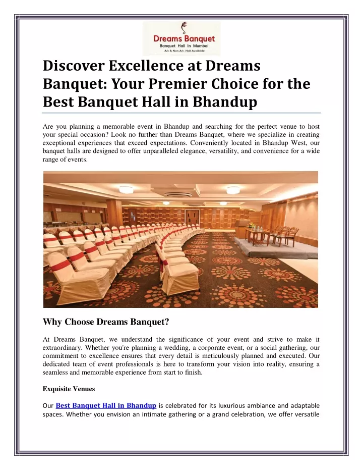 discover excellence at dreams banquet your