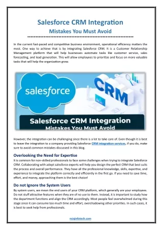 Salesforce CRM Integration Mistakes You Must Avoid