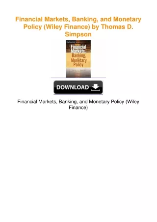 Financial Markets, Banking, and Monetary Policy (Wiley Finance) by Thomas
