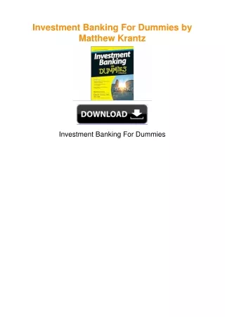 Investment Banking For Dummies by Matthew Krantz