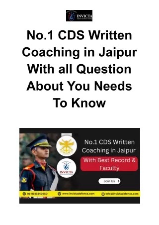 No.1 CDS Written Coaching in Jaipur With all Question About You Needs To Know