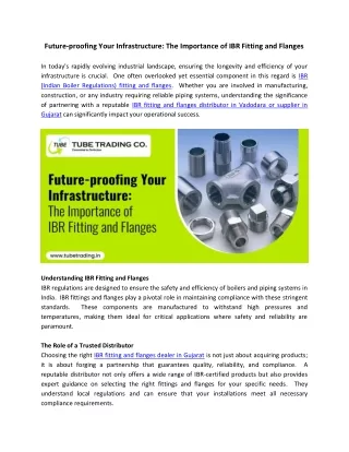 Future-proofing Your Infrastructure - The Importance of IBR Fitting and Flanges