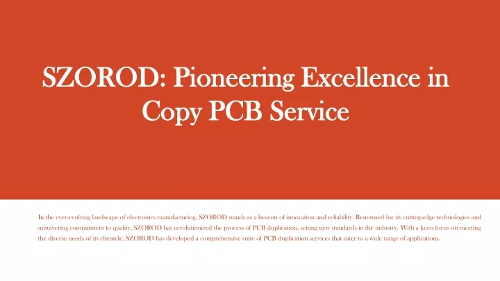 szorod pioneering excellence in copy pcb service