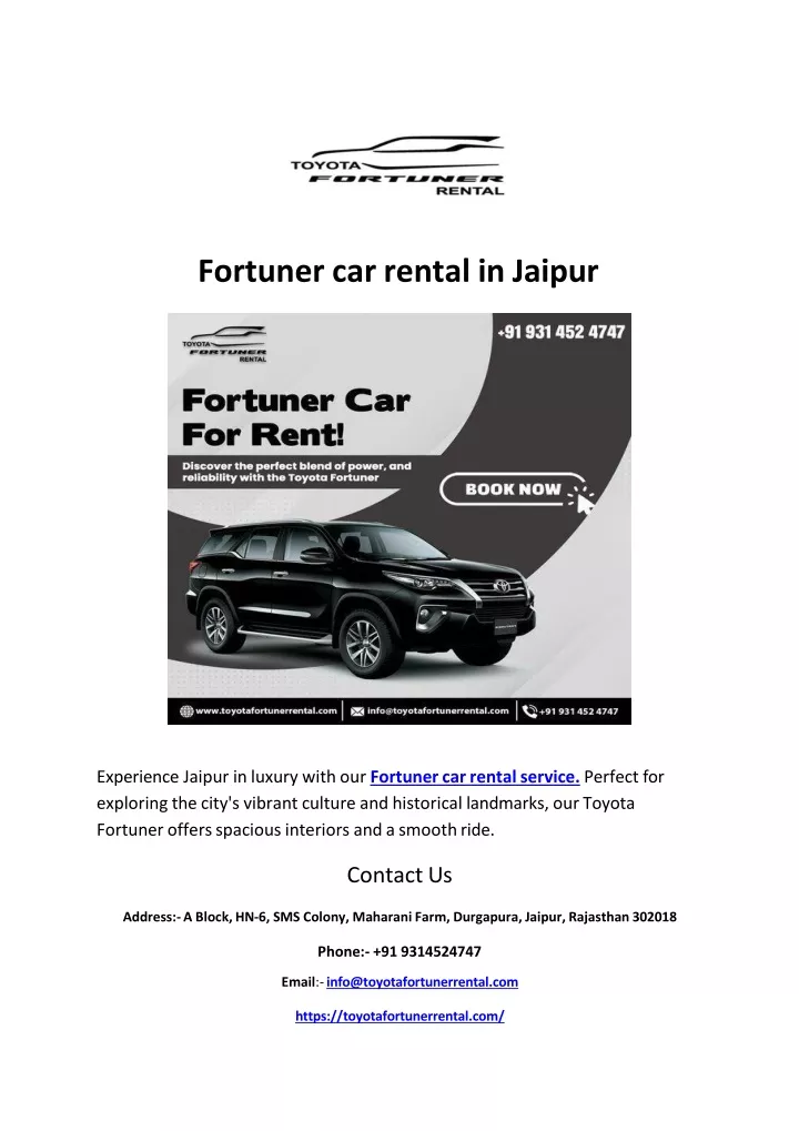 fortuner car rental in jaipur