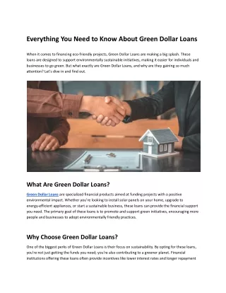 Everything You Need to Know About Green Dollar Loans