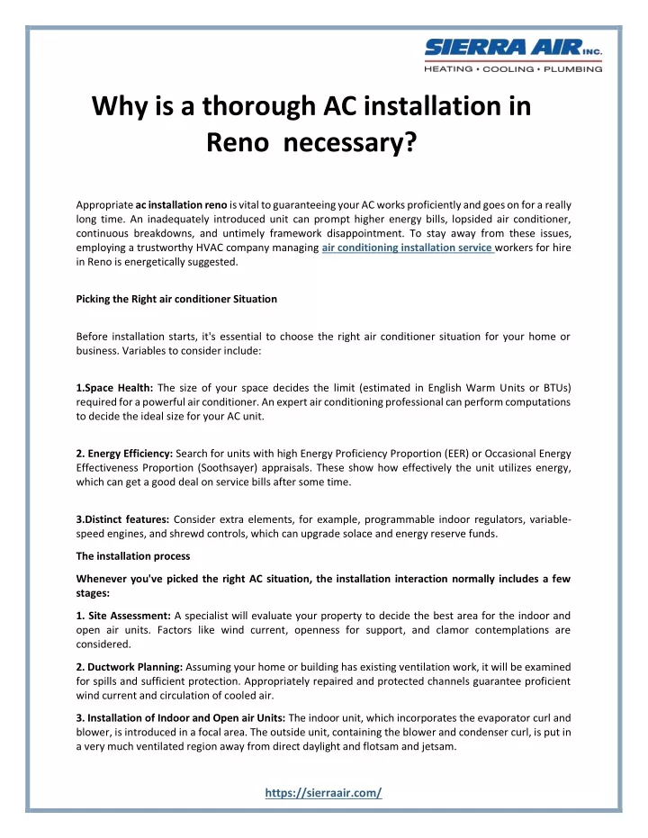 why is a thorough ac installation in reno