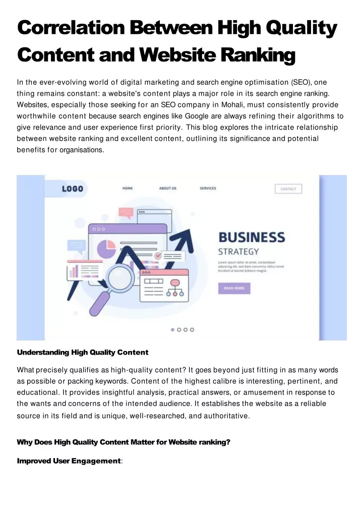 correlation between high quality content and website ranking