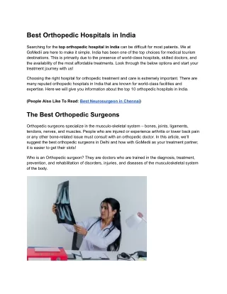 Best Orthopedic Hospitals in India