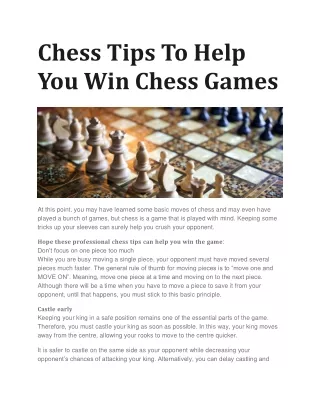 chess tips to help you win chess games