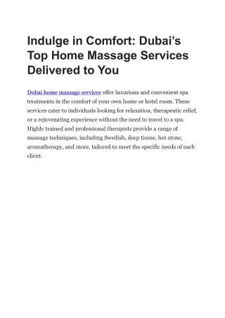 Indulge in Comfort: Dubai’s Top Home Massage Services Delivered to You