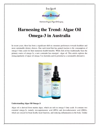 Harnessing the Trend Algae Oil Omega-3 in Australia